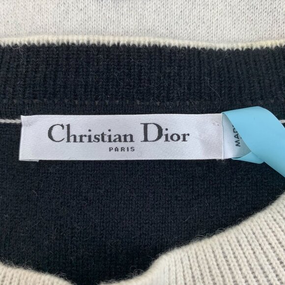 CHRISTIAN DIOR CASHMERE CARDIGAN SWEATER WITH STRIPED TRIM SIZE 36/XS LIGHT GREY - Picture 2 of 8